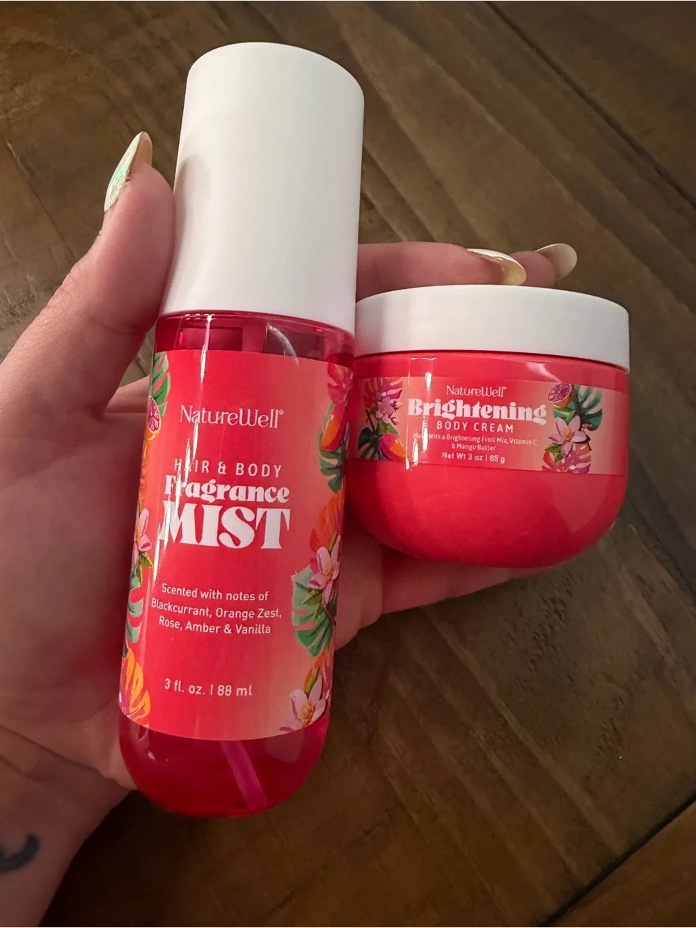 NatureWell hair & body fragrance mist and brightening body cream new